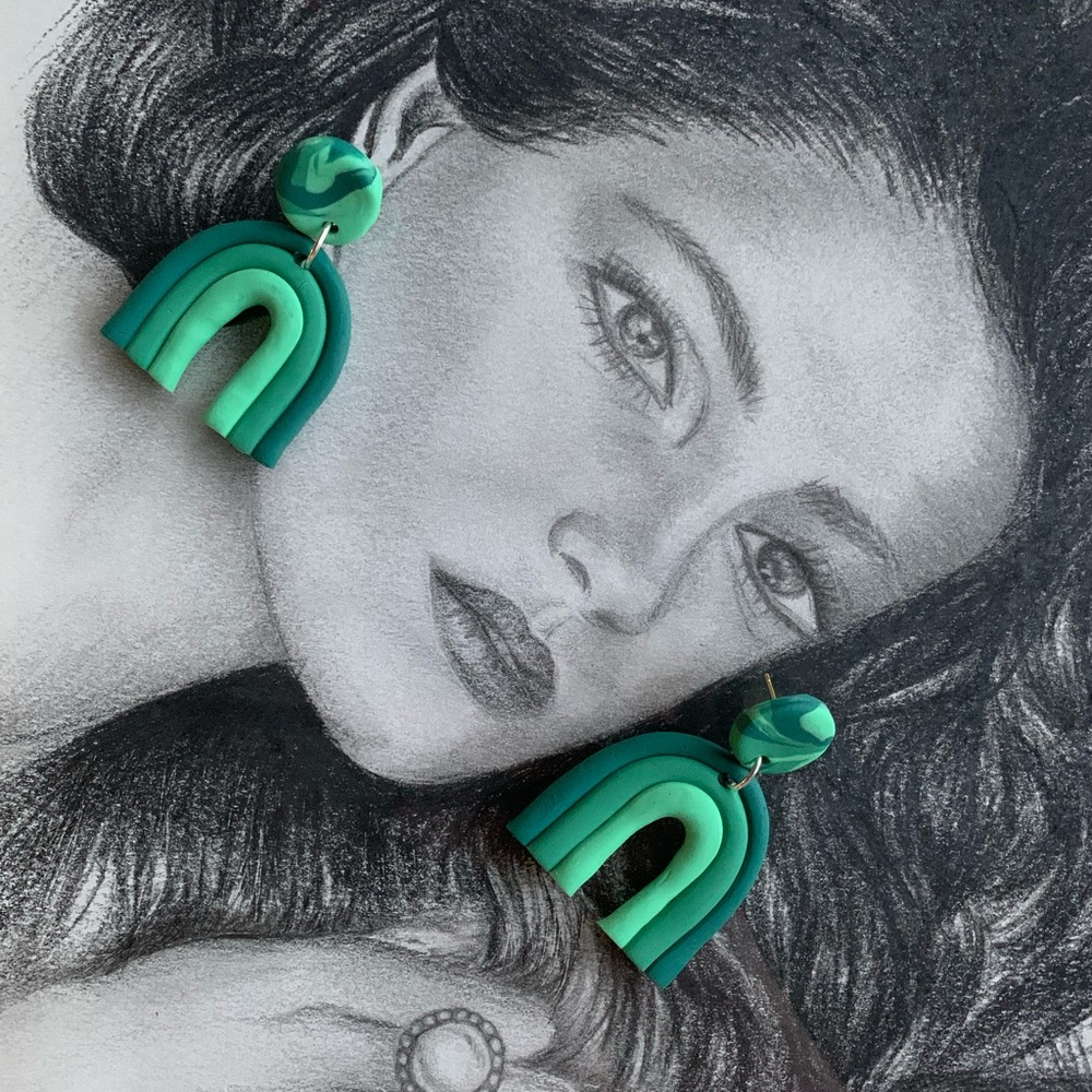 Hand Made Polymer Clay Statement Earrings Modern